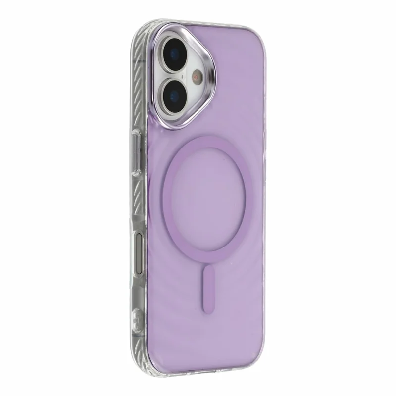 For iPhone 16 Magnetic Case Ripple Pattern Clear Acrylic PC Protective Cover Compatible with MagSafe - Purple