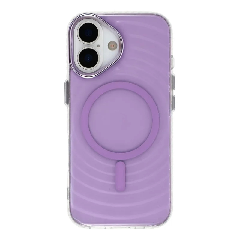 For iPhone 16 Magnetic Case Ripple Pattern Clear Acrylic PC Protective Cover Compatible with MagSafe - Purple