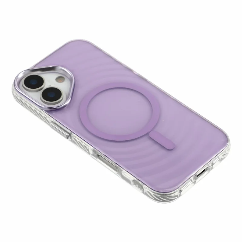 For iPhone 16 Magnetic Case Ripple Pattern Clear Acrylic PC Protective Cover Compatible with MagSafe - Purple