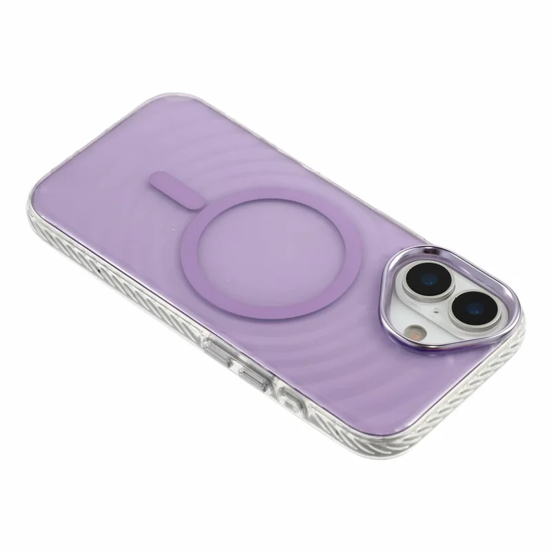 For iPhone 16 Magnetic Case Ripple Pattern Clear Acrylic PC Protective Cover Compatible with MagSafe - Purple