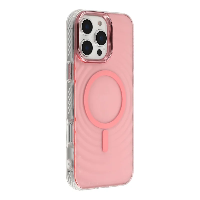 For iPhone 16 Pro Magnetic Case Ripple Pattern Clear Acrylic PC Protective Cover Compatible with MagSafe - Pink