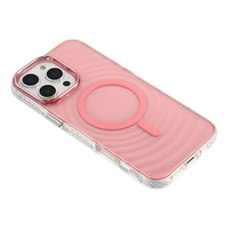 For iPhone 16 Pro Magnetic Case Ripple Pattern Clear Acrylic PC Protective Cover Compatible with MagSafe - Pink