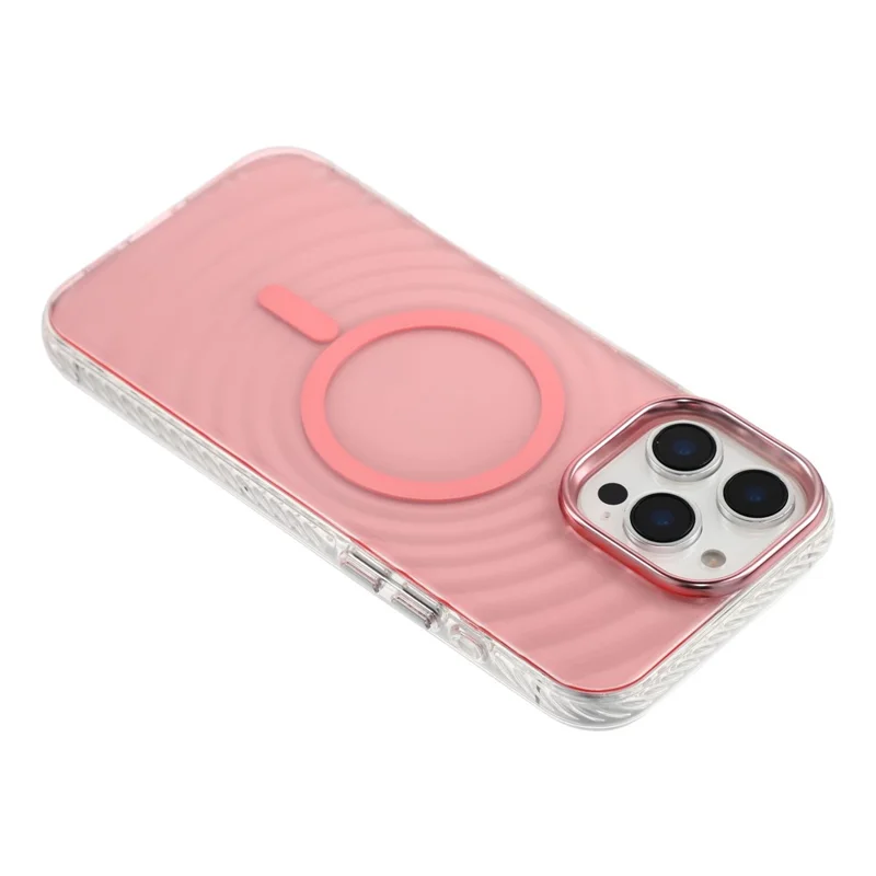 For iPhone 16 Pro Magnetic Case Ripple Pattern Clear Acrylic PC Protective Cover Compatible with MagSafe - Pink