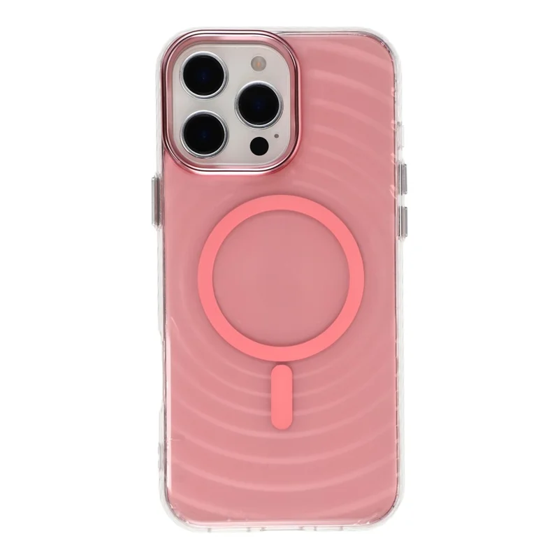 For iPhone 16 Pro Max Magnetic Case Ripple Pattern Clear Acrylic PC Protective Cover Compatible with MagSafe - Pink