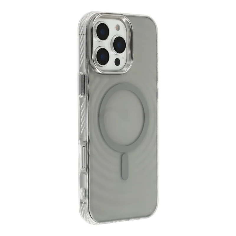 For iPhone 16 Pro Max Magnetic Case Ripple Pattern Clear Acrylic PC Protective Cover Compatible with MagSafe - Grey