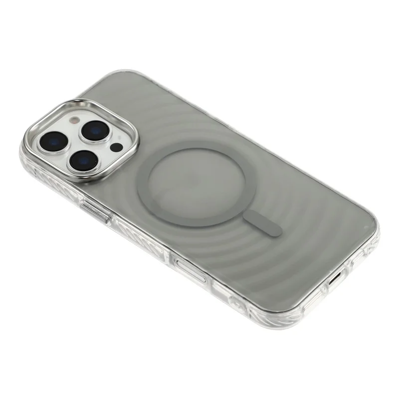 For iPhone 16 Pro Max Magnetic Case Ripple Pattern Clear Acrylic PC Protective Cover Compatible with MagSafe - Grey