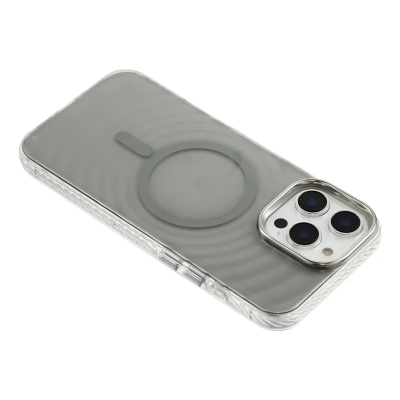 For iPhone 16 Pro Max Magnetic Case Ripple Pattern Clear Acrylic PC Protective Cover Compatible with MagSafe - Grey