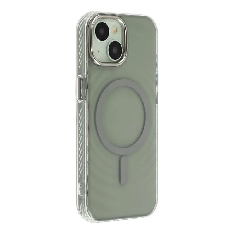 For iPhone 15 Magnetic Case Ripple Pattern Clear Acrylic PC Protective Cover Compatible with MagSafe - Grey