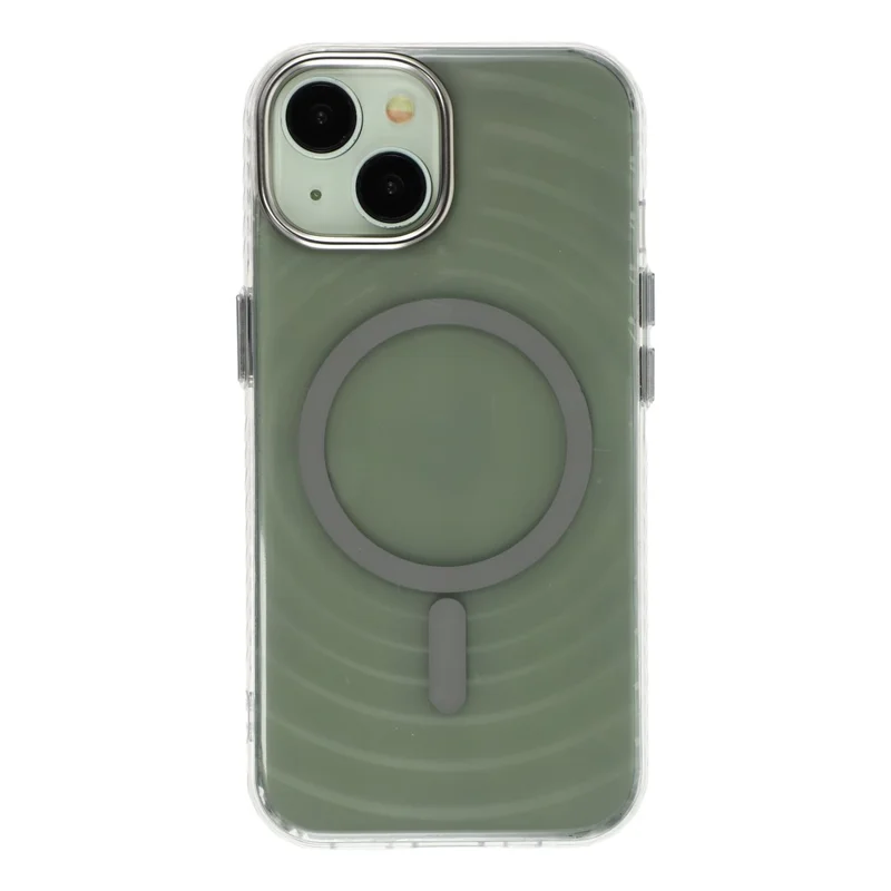 For iPhone 15 Magnetic Case Ripple Pattern Clear Acrylic PC Protective Cover Compatible with MagSafe - Grey