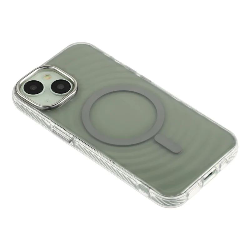 For iPhone 15 Magnetic Case Ripple Pattern Clear Acrylic PC Protective Cover Compatible with MagSafe - Grey