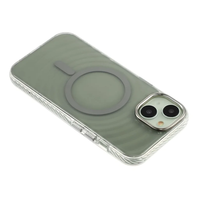 For iPhone 15 Magnetic Case Ripple Pattern Clear Acrylic PC Protective Cover Compatible with MagSafe - Grey