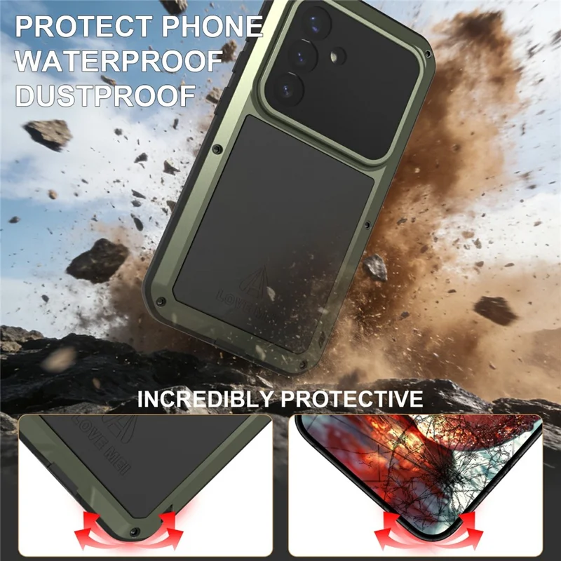 LOVE MEI чехол для Samsung Galaxy S26, металлический + силиконовый чехол для телефона с защитной пленкой из закаленного стекла — зеленый