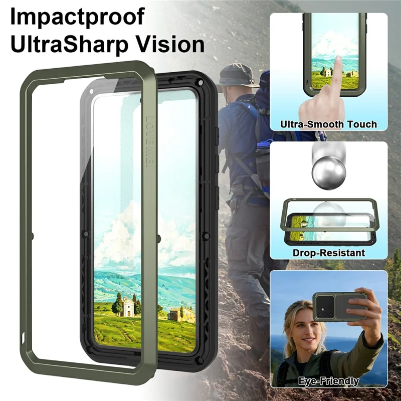 LOVE MEI чехол для Samsung Galaxy S26, металлический + силиконовый чехол для телефона с защитной пленкой из закаленного стекла — зеленый