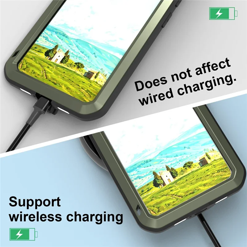 LOVE MEI чехол для Samsung Galaxy S26, металлический + силиконовый чехол для телефона с защитной пленкой из закаленного стекла — зеленый