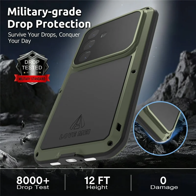 LOVE MEI чехол для Samsung Galaxy S26, металлический + силиконовый чехол для телефона с защитной пленкой из закаленного стекла — зеленый