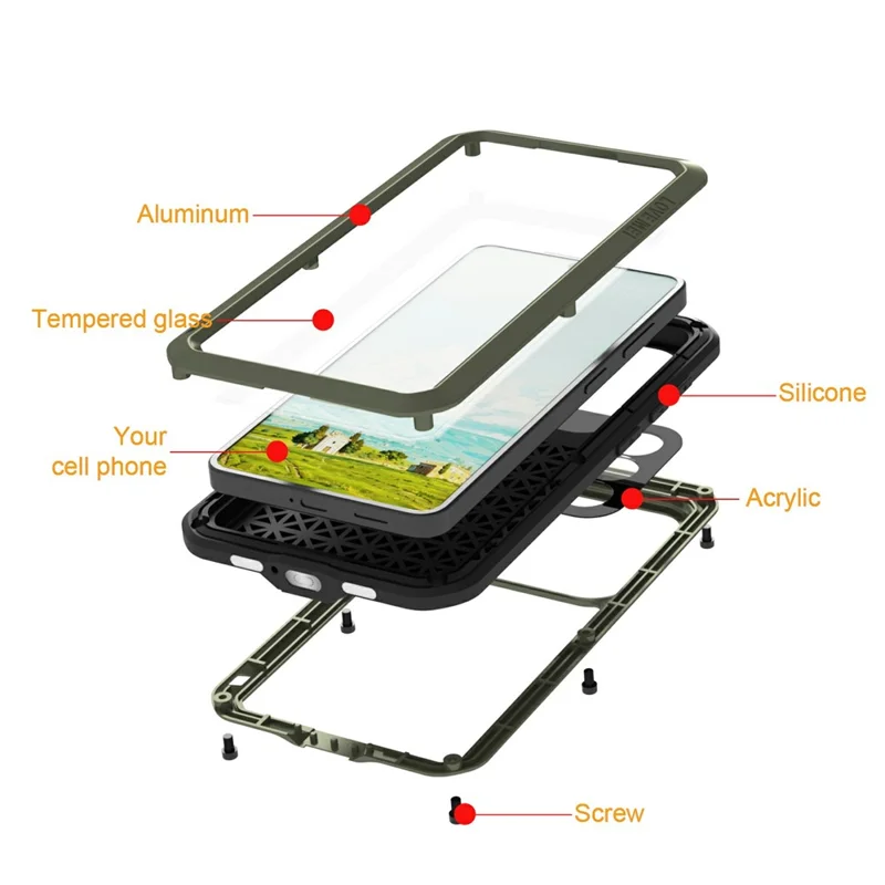 LOVE MEI чехол для Samsung Galaxy S26, металлический + силиконовый чехол для телефона с защитной пленкой из закаленного стекла — зеленый