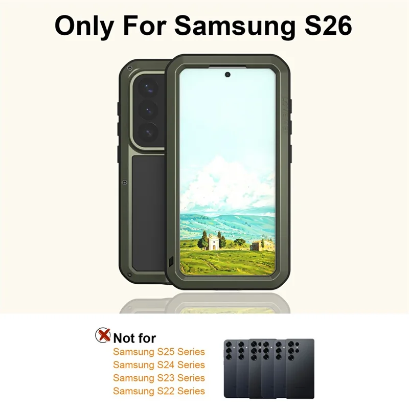 LOVE MEI чехол для Samsung Galaxy S26, металлический + силиконовый чехол для телефона с защитной пленкой из закаленного стекла — зеленый