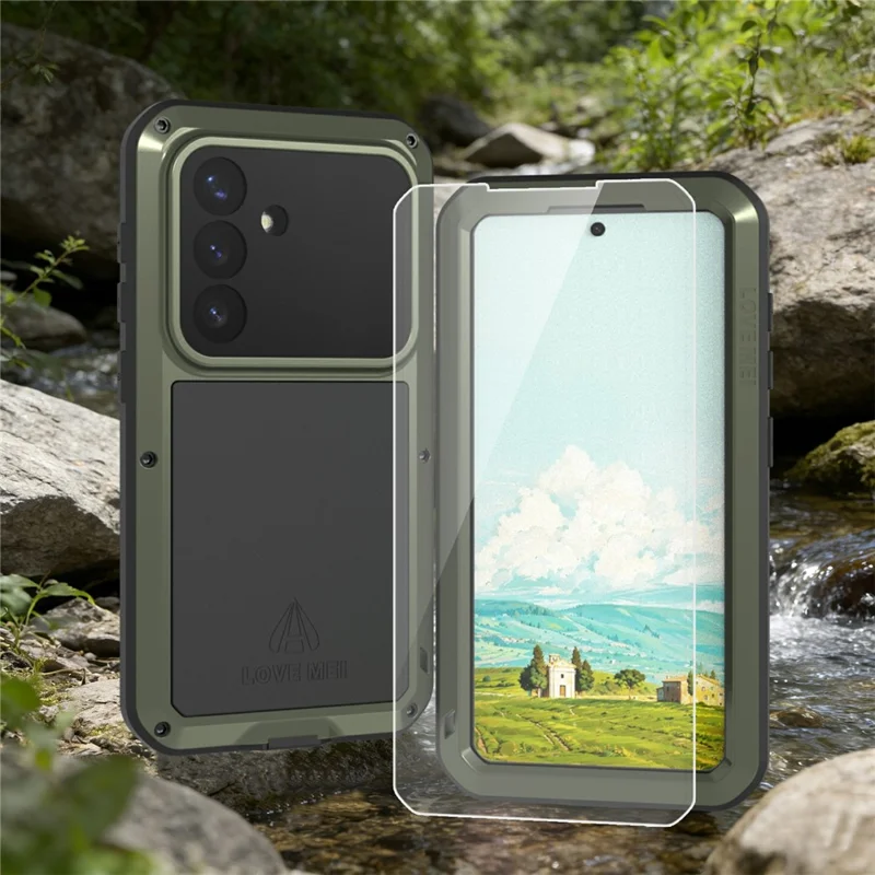 LOVE MEI чехол для Samsung Galaxy S26, металлический + силиконовый чехол для телефона с защитной пленкой из закаленного стекла — зеленый