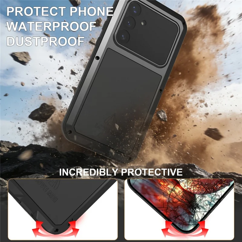 LOVE MEI For Samsung Galaxy S26+ Case Metal + Silicone Full Body Phone Cover with Tempered Glass Film - Black - 2