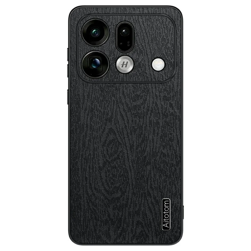For Oppo Find X9s Pro 5G Case Wood Texture PU Leather Coated PC TPU Phone Cover - Black