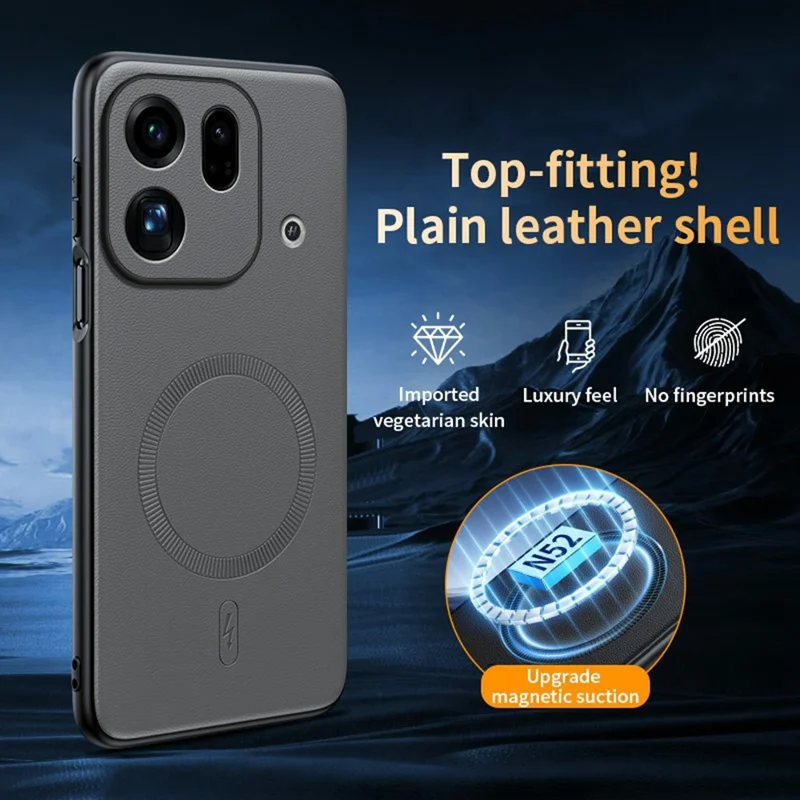 For Oppo Find X9S Pro 5G Magnetic Case Leather Coated TPU + PC Phone Cover - Grey