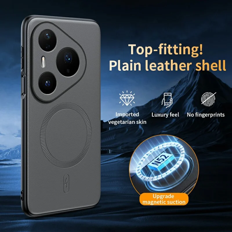 For Huawei Pura 90 Pro Magnetic Case Leather Coated TPU + PC Phone Cover - Grey