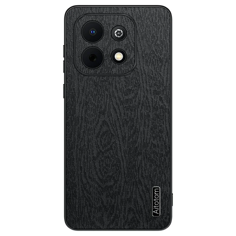 For Huawei Enjoy 90 Plus Case Wood Texture PU Leather Coated PC TPU Phone Cover - Black