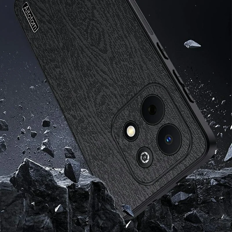 For Huawei Enjoy 90 Plus Case Wood Texture PU Leather Coated PC TPU Phone Cover - Black