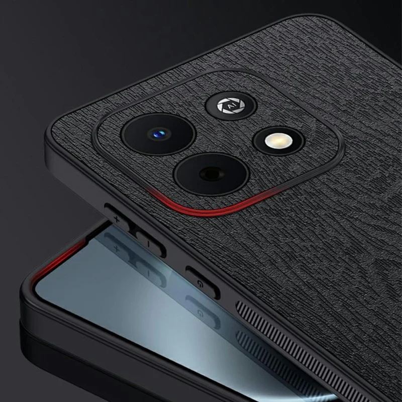 For Huawei Enjoy 90 Plus Case Wood Texture PU Leather Coated PC TPU Phone Cover - Black