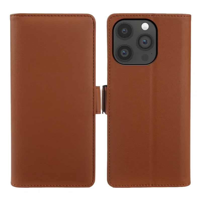 Funda tipo cartera de cuero para iPhone 14 Pro con soporte y cubierta táctil de TPU + PU - Marrón