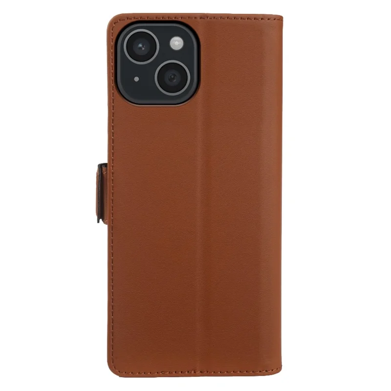 Voor iPhone 15 Leren Hoesje Portemonnee Stand TPU + PU Huid-aanraking Cover - Bruin