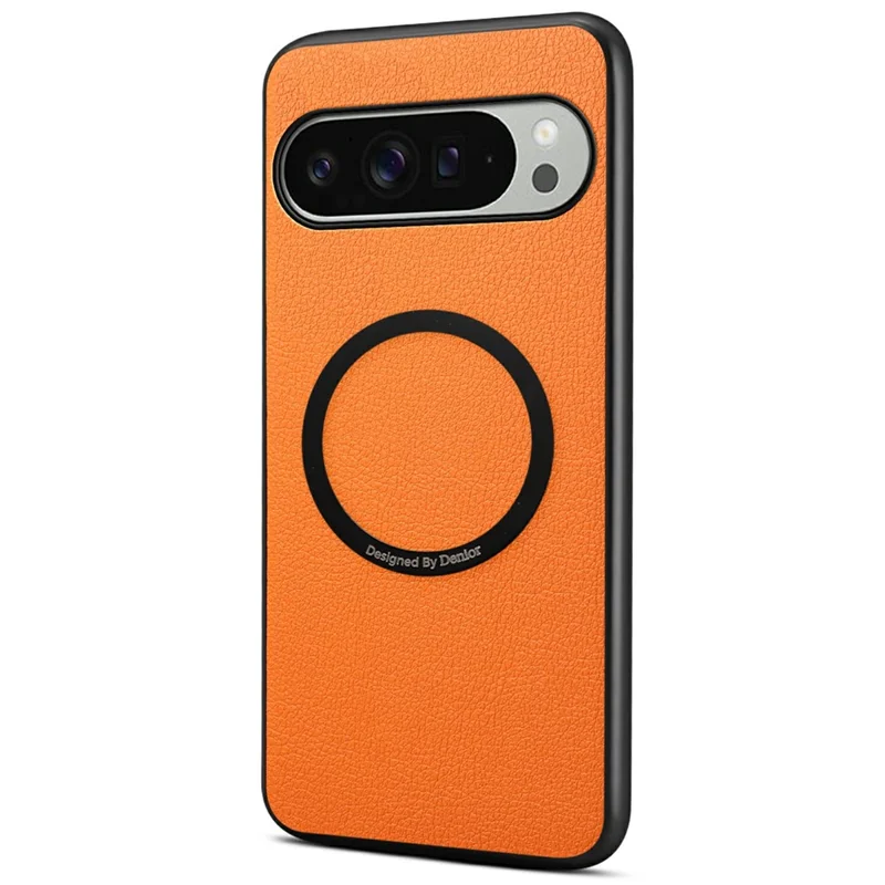 DENIOR A08+1 til Google Pixel 10 Pro XL Magnetisk Taske Kalvlæderstruktur + PC + TPU Telefonbeskyttelse - Orange