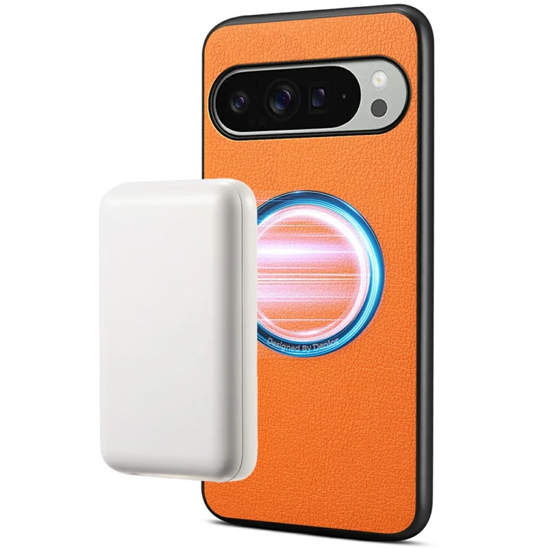 DENIOR A08+1 til Google Pixel 10 Pro XL Magnetisk Taske Kalvlæderstruktur + PC + TPU Telefonbeskyttelse - Orange