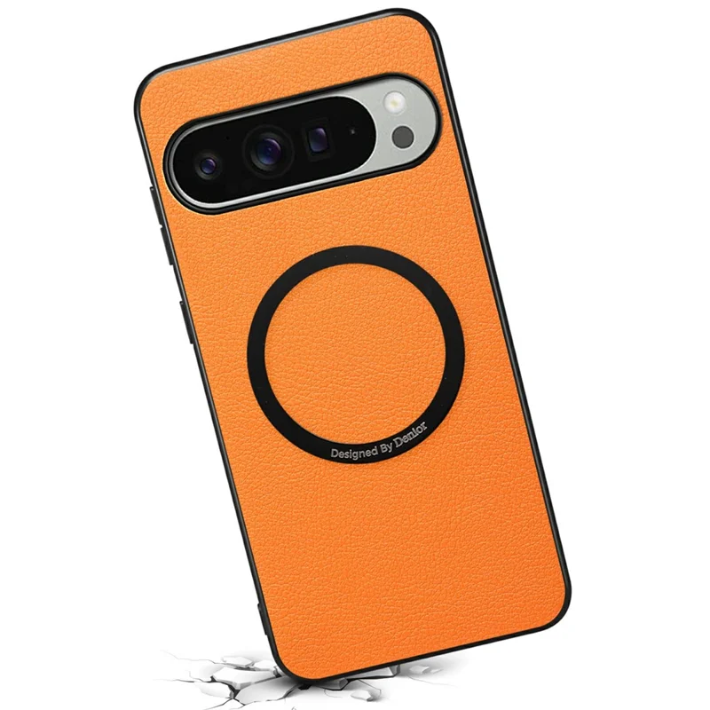 DENIOR A08+1 til Google Pixel 10 Pro XL Magnetisk Taske Kalvlæderstruktur + PC + TPU Telefonbeskyttelse - Orange