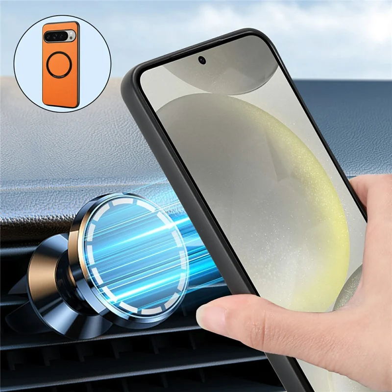 DENIOR A08+1 til Google Pixel 10 Pro XL Magnetisk Taske Kalvlæderstruktur + PC + TPU Telefonbeskyttelse - Orange