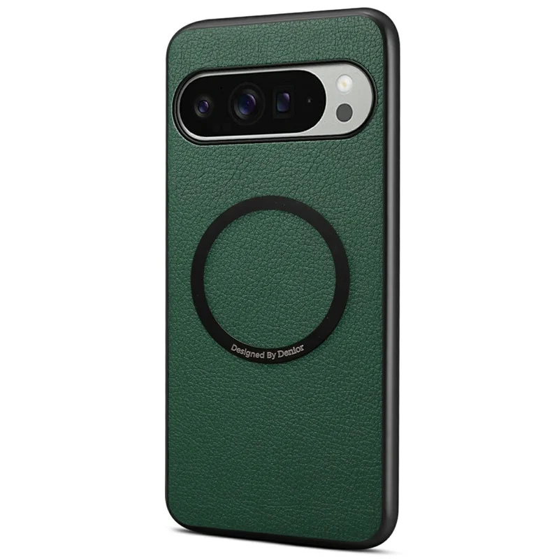 DENIOR A08+1 Для Google Pixel 10 Pro XL Магнитный Чехол Текстура Шкуры Теленка Кожа + PC + TPU Чехол для Телефона - Зеленый