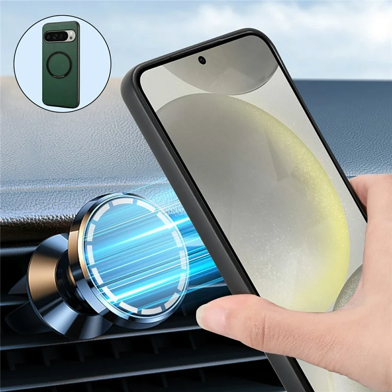 DENIOR A08+1 Для Google Pixel 10 Pro XL Магнитный Чехол Текстура Шкуры Теленка Кожа + PC + TPU Чехол для Телефона - Зеленый