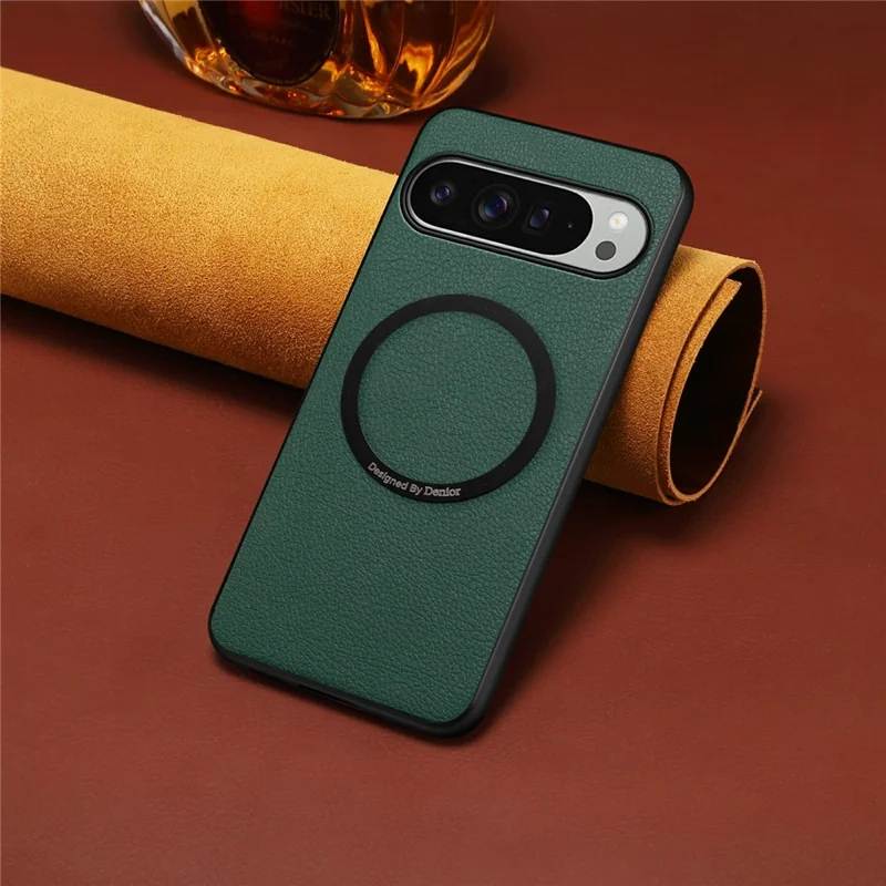 DENIOR A08+1 Для Google Pixel 10 Pro XL Магнитный Чехол Текстура Шкуры Теленка Кожа + PC + TPU Чехол для Телефона - Зеленый