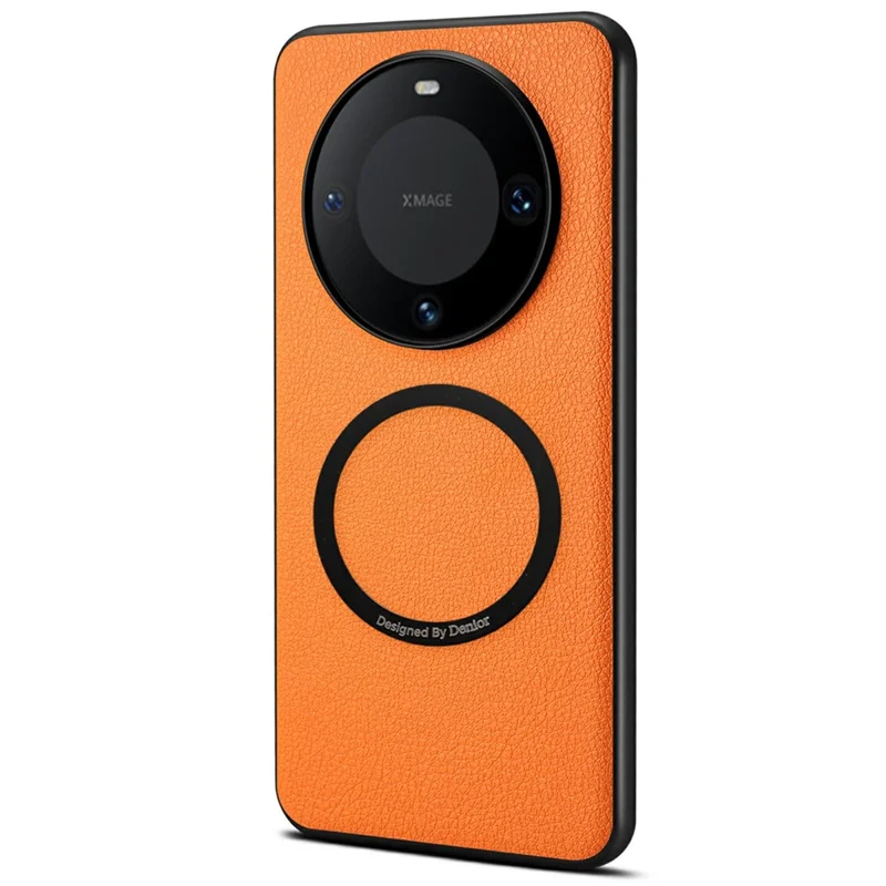 DENIOR A08+1 For Huawei Mate 60 Magnetic Case Calf Texture Leather +  PC +  TPU Phone Cover - Orange