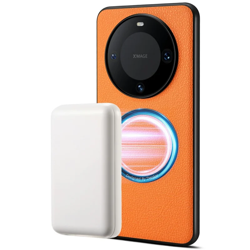DENIOR A08+1 For Huawei Mate 60 Magnetic Case Calf Texture Leather +  PC +  TPU Phone Cover - Orange