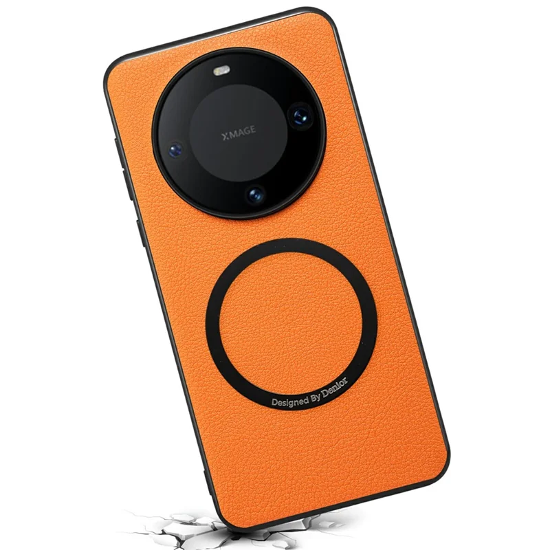 DENIOR A08+1 For Huawei Mate 60 Magnetic Case Calf Texture Leather +  PC +  TPU Phone Cover - Orange