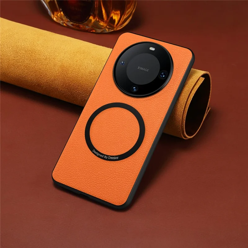 DENIOR A08+1 For Huawei Mate 60 Magnetic Case Calf Texture Leather +  PC +  TPU Phone Cover - Orange