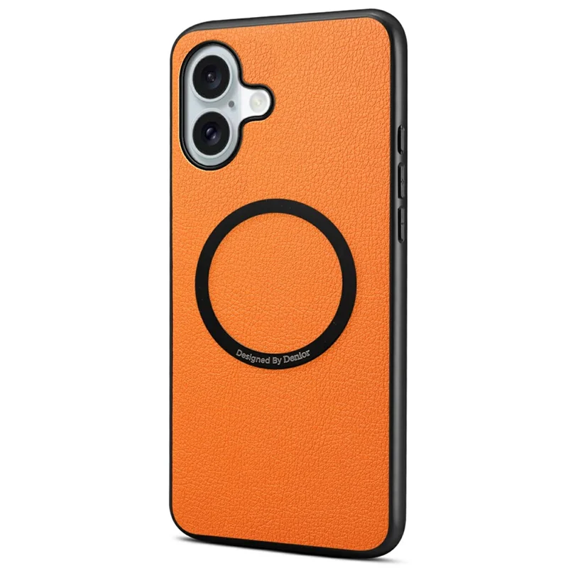 DENIOR A08+1 For iPhone 17 Magnetic Case Calf Texture Leather +  PC +  TPU Phone Cover - Orange