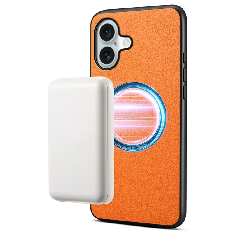 DENIOR A08+1 For iPhone 17 Magnetic Case Calf Texture Leather +  PC +  TPU Phone Cover - Orange