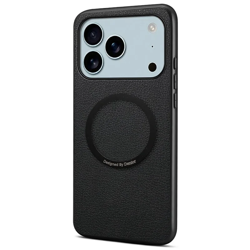 DENIOR A08+1 til iPhone 17 Pro Magnetisk Taske Kalvlæderstruktur + PC + TPU Telefonbeskyttelse - Sort