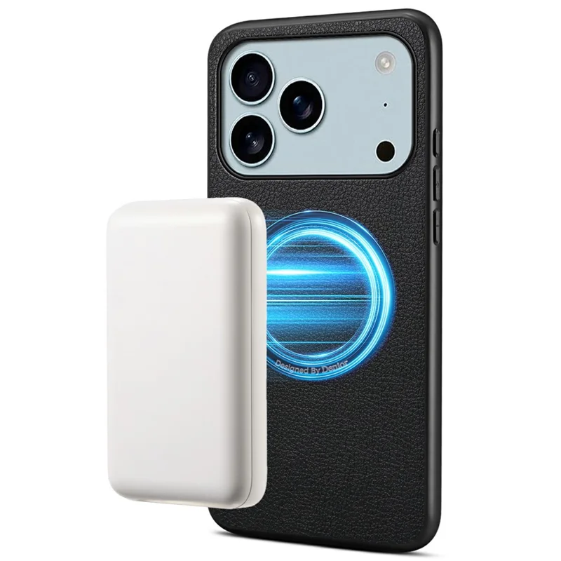DENIOR A08+1 til iPhone 17 Pro Magnetisk Taske Kalvlæderstruktur + PC + TPU Telefonbeskyttelse - Sort