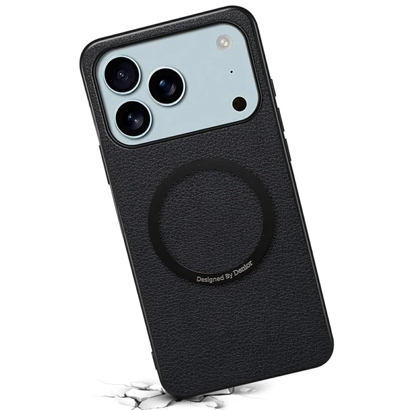 DENIOR A08+1 til iPhone 17 Pro Magnetisk Taske Kalvlæderstruktur + PC + TPU Telefonbeskyttelse - Sort