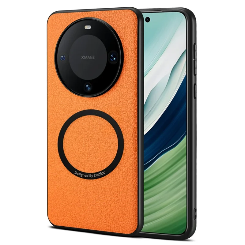 DENIOR A08+1 til Huawei Mate 60 Pro+ / Mate 60 Pro Magnetisk Taske Kalvstruktur Læder + PC + TPU Telefonbeskyttelse - Orange