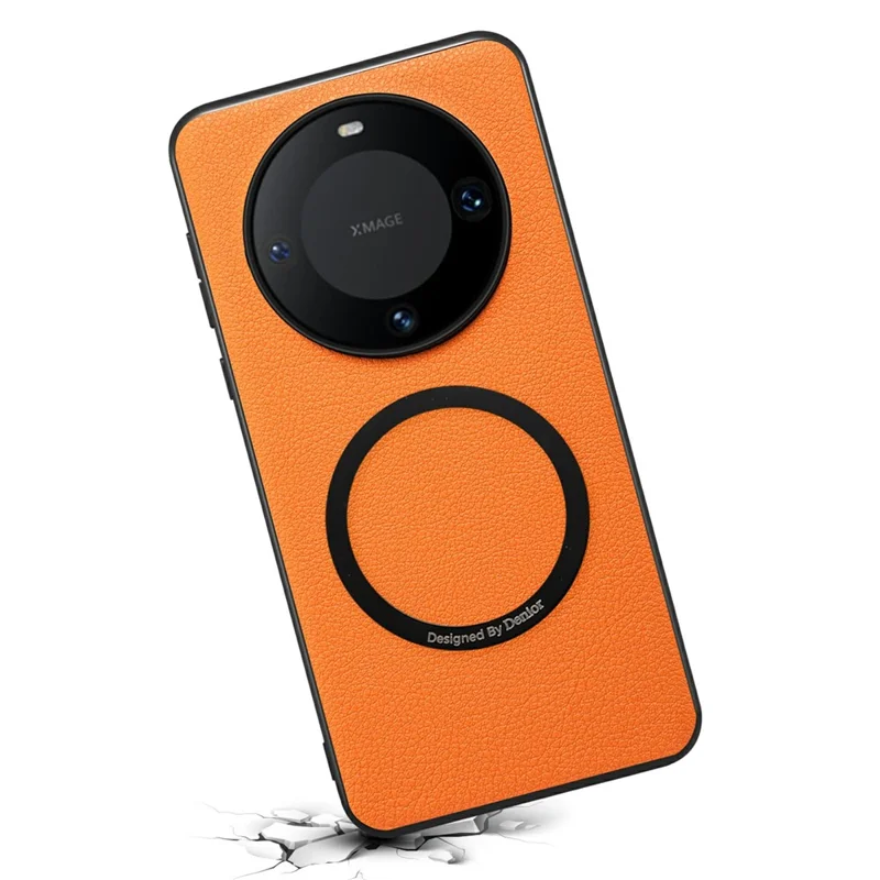 DENIOR A08+1 til Huawei Mate 60 Pro+ / Mate 60 Pro Magnetisk Taske Kalvstruktur Læder + PC + TPU Telefonbeskyttelse - Orange