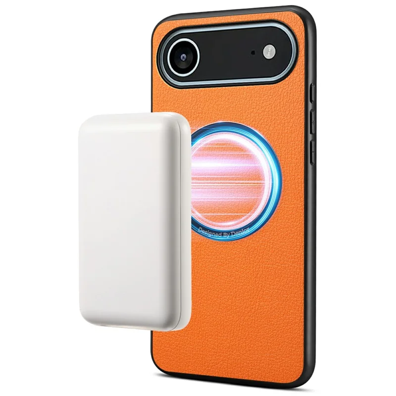 DENIOR A08+1 För iPhone Air Magnetisk Skal Kalvstruktur Läder + PC + TPU Mobilskal - Orange